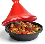 VG ® Tagine Moroccan Cast Iron Pot 30cm Diameter, Casserole One-Pot Tagine Slow Cooking, Red Enameled Ceramic Conical Lid locks in steam and continuously Bastes 500 F Oven Safe Induction 21cm Height