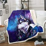 Wolf Fleece Throw Blanket Wild Wolf Fuzzy Blanket Cool Wildlife Plush Blanket for Sofa Couch Bed 3D Animal Sherpa Blanket Oil Painting Ultra Soft Bright Room Decor Baby 30"x40"