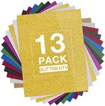 HTVRONT Glitter Heat Transfer Vinyl HTV - 13 Pack 12"x10" Iron On Vinyl for T-Shirt (Teflon Sheet Included), 9 Assorted Colors HTV Glitter Bundle of Heat Press Vinyl, Easy to Cut & Press