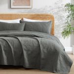 HLC.ME Benji - 3 Piece Full Queen Size Quilt Set, Lightweight Queen Bedspread Coverlet Set (Full/Queen, Charcoal Grey)