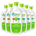 Ecover Liquid Dish Soap, Plant-Based and Biodegradable Dishwashing Liquid That Maximizes Sudsing Action and Minimizes Grease Build Up, Lime Zest Scent, 739 ml Bottle, 6 Pack