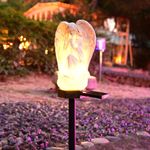 Juliahestia Guardian Angel Garden Decor Solar Light Outdoor Yard Statues Outside Decorative Mom Dad Grave Decorations for Cemetery Mother Memorial Gifts Lighted Figurines Christmas