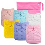 babygoal Cloth Diaper Covers 6 Pack+Wet Bag for Fitted Diapers and Prefolds with Double Gussets, Adjustable and Reusable for Baby Boys 6DCF07-IN