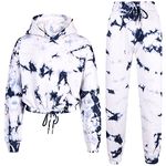 A2Z 4 Kids Tie Dye Tracksuit Cropped Hoodie with Jogger Sweatpants - T.S 320 Tie Dye Navy 11-12