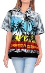 LA LEELA Women's Hawaiian Blouse Tops Short Sleeve Shirts XL Grey, Palm Tree View