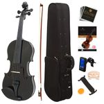 Mendini 4/4 MV-Black Solid Wood Violin with Tuner, Lesson Book, Shoulder Rest, Extra Strings, Bow and Case, Metallic Black Full Size