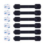 CUTESAFETY Child Proof Safety Locks - Baby Proofing Cabinet Lock with 6 Extra 3M Adhesives - Adjustable Strap Latches to Cabinets,Drawers,Cupboard,Oven,Fridge,Closet Seat,Door,Window (Black, 6)
