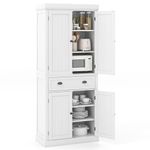 Tangkula 72‘’H Freestanding Kitchen Pantry Cupboard Cabinet, Traditional Elegant Design, w/Adjustable Shelves, 2-Door Floor Utility Storage Cabinet for Living Room Kitchen Hallway (White)