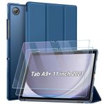 ZtotopCases for Samsung Galaxy Tab A9+ Plus Case 10.9/11 Inch 2023 with 2 Screen Protector Tempered Glass, Translucent Tri-Fold Cover for Samsung Tab A9 Plus Tablet (SM-X210/X216/X218)-Navy Blue