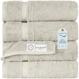 SALBAKOS - Premium 4 Piece Bath Towel Set, Made with 100% Turkish Cotton, Quick Drying, Highly Absorbent & Comfy Towels for Spa & Hotel | 27"x54" (Stone)