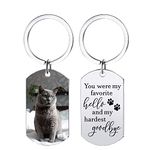 Funnylife Custom Keychain with Cat Photo Pet Picture Keychain Personalized Cat Memorial Gifts - Sympathy for Loss of Cat, Silver, 1.96"x1.1"