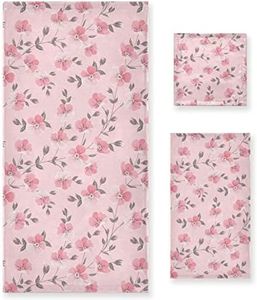 ALAZA Bath Towels Set of 3, Microfibre Towel Bathroom Linen Floral Cherry Blossoms and Branches Pink Towels Set Gift with 1 Face Towel 1 Hand Towel 1 Bath Towel Sheet, Absorbent Bathroom Accessories