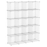 SEVVY - Multi Use DIY - Metallic Wire Storage Organiser - Book Shelf, Kitchen Organiser - Iron Mesh Powder Coated - 20 Cubes - White