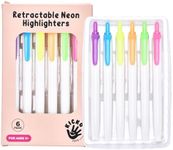 Kicko Set of 6 Retractable Highlighter - No Bleed, Fade-Resistant Ink for Color Coding & Passage - Plastic Highlight Pens with Vivid, Neon Aesthetic Colors - White with Neon Colors