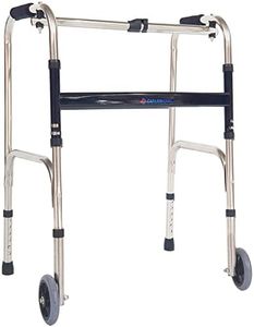 DIALDRCARE Foldable Lightweight Height Adjustable Walker For Old People or Handicap (Silver) (WALKER WITH WHEELS)