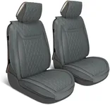 MotorBox Car Seat Covers – Ranch Leatherette Faux Leather Charcoal Gray Seat Covers for Car – Diamond Stitched Cushioned Seat Protectors for Automotive Accessories, Trucks, SUV, Car – Two Front Covers