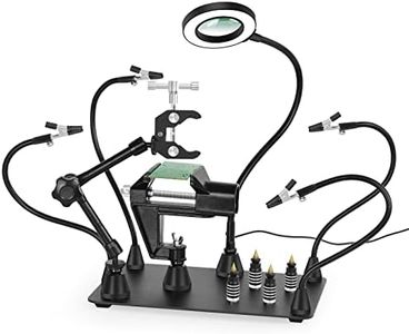 Magnetic Helping Hands Soldering Third Hand, PCB Circuit Board Holder with 3X LED Magnifying Lamp, 360 Hot Air Gun Holder, Extra Large & Heavy Duty Base Plate | Flexible Arms for Soldering Station