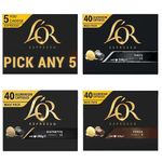 L'Or Espresso Coffee Pods PICK ANY 5 from 3 different blends flavour inc. Forza, Ristretto and Onyx - Nespresso®* Compatible Aluminium Coffee Capsules - Each pack 40 pods, Total 200 pods (200 Drinks)
