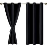 DWCN Black Blackout Curtains with Tiebacks for Bedroom Thermal Insulated Solid Eyelet Curtains for Living Room,2 Panels,46" Wide x 54" Drop