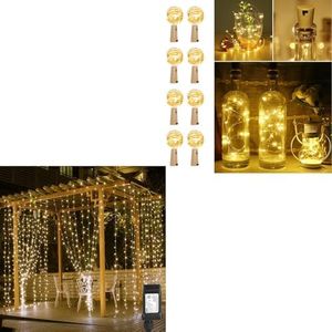 LE Bundle - 306 LED Curtain Lights & 8 Packs Cork Fairy Lights 6.6ft 20 LED Mini Fairy Lights