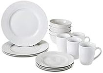 Amazon Basics 16-Piece Dinnerware Set, Service for 4, AB-grade porcelain, White