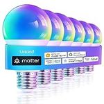 Linkind Matter WiFi Smart Light Bulbs, Work with Apple Home, Siri, Alexa, Google Home, SmartThings, RGBTW Color Changing Light Bulbs Music Sync, Mood Lighting, 2.4Ghz WiFi Only, A19 E26 60W 6 Pack