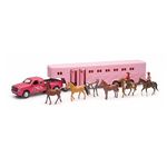 New Ray SS-15395 Pink Pick Up with Fifth Wheel Horse Trailer Playset, Pack of 6