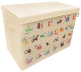 Ezylivin Large Toy Storage Box with Lid - Sturdy, Foldable, Space Saving Chest for Kids Games Toys Clothes and Bedding, Collapsible Animal Alphabet Toybox Organizer for Boys & Girls