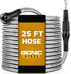 Bionic Steel 25 Ft Metal Garden Hose with Nozzle, 25Ft x 5/8 In. Premium 304 Stainless Steel Metal Water Hose, Flexible Non Kinking, Lightweight, Heavy Duty, for Yard, Outdoor