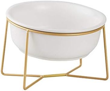 White Large Ceramic Tilted Elevated Cat Dog Bowl Raised Cat Food Water Bowl Dish Pet Comfort Feeding Bowls with Gold Iron Stand