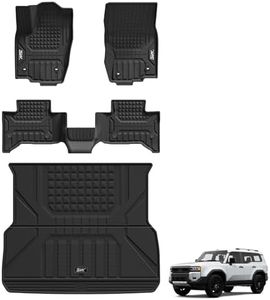 3W Floor Mats & Cargo Liner for 2024-2027 Toyota Land Cruiser Prado, TPE Custom Fit Floor Liner & Trunk Mats 1st &2nd Rows Car Mats & Cargo Mat