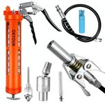 OKYOUK Grease Gun Set, Heavy Duty Visible Pistol Grip Grease Gun, Quick Release Grease Gun Coupler (0.53''), Flexible Hose with 360° Swivel Joint, Zerk Cleaning Tool and 2 Needle Types.