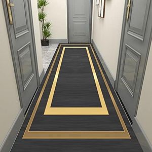 Black Gold Hallway Runner Rug,Washable Narrow Carpets with Non Slip Backing Soft Touch Hearth Rugs for Hotel Corridor Hall Extra Long Floor Mat (Size : 2ftx11.5ft/60x350cm)