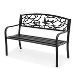 MoNiBloom Outdoor Bench Garden Patio Porch Furniture Aluminum Lightweight Sturdy 50 inch Bench with Aluminum Steel Metal Frame Birds and Branches Design for Lawn Yard, 800 lbs Load Capacity, Balck
