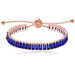 Rose Gold Plated Baguette CZ Simulated Sapphire Bolo Tennis Bracelets Link Chain Adjustable Y1788 (Rose Gold, Dark Blue)