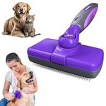 Hertzko Self-Cleaning Dog & Cat Slicker Brush for Pets with Long Or Short Hair, Dog Brush for Shedding Short Hair, Cat & Dog Grooming Brush, Cat Comb, Dog Comb, Deshedding Dog Brush - Purple