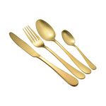 1Above 16 Pieces Cutlery Set for 4 People, Stainless Steel Flatware Set with Spoon, Knives,Fork. Dishwasher Safe, Easy Clean, Mirror Polished (Gold)