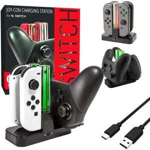 Switch Pro Controller Dock, Orzly Docking Station [with Individual Charge LED Indicator Lights & USB TypeC Cable] for Charging up to Four Nintendo Switch Joy-Cons (or 1 Pro Controler with 2 JoyCons)