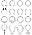 Finrezio 16PCS 16G Septum Rings for Women Men Gold Silver Black Septum Jewelry Horseshoe Clicker Septum Rings Surgical Steel Helix Cartilage Hoop Earrings Daith Tragus Septum Nose Piercing Jewelry 8MM