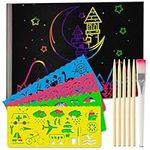 Scratch Picture Set for Children and Adults I 55 Sheets I Rainbow Scratch Paper for Drawing and Crafts I with Stencil Rulers, Wooden Pencils, Stickers and Brushes I 13 x 19 cm