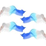 PATIKIL Belly Dance Silk Fan Veil 71", 2 Pair (Left+Right) Women Long Folding Dance Fan Wood Fan for Dance Performance, White Gradient Lake Blue