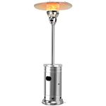 Tangkula 48,000 BTU Outdoor Patio Heater with Wheels, Stainless Steel Propane Heater with Tip-Over & Flameout Protection, Propane Gas Heater with Drink Shelf Table for Commercial & Residential (Silver)