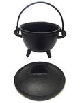 New Age Imports, Inc. Cast Iron Cauldron w/handle & lid, ideal for smudging, incense burning, ritual purpose, decoration, halloween decoration, candle holder, etc. (Pot Style 4" Dia (BR90))