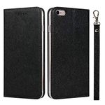 SunYoo for iPhone 6S 6 Case with Wrist Strap,Coque portefeuille for iPhone6 iPhone6S étui,Shining Silk Leather Wallet Case Cards Holder Magnetic Flip Cover Bag portefeuille for iPhone 6 6S Black