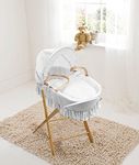 Luxury British Made Maize Moses Basket With Broderie Anglaise Dressing Covers. Inc Pine Folding Stand (White)