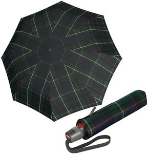 Knirps T.200 Medium Duomatic Automatic Open Rain Umbrella - Compact Windproof Umbrella for Rain - Travel Umbrella for Adults - 98cm Diameter Retractable Umbrella & Carrying Case, Check Hunter
