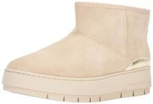 Tommy Hilfiger Women Metallic Suede Snowboot, Ankle Boot, White Clay, 7