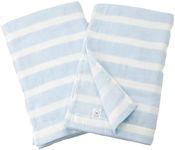 MukoTowel Double Gauze Striped, Bath Towel, Senshu Towel, Thin, Made in Japan, Quick Dry, Set of 2 Towels, Ice Blue