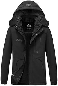 ELLSWOS Men's Waterproof Ski Jacket Winter Snow Coat Warm Hooded Raincoat Windproof Windbreakers, Black, XX-Large