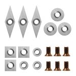 DEEFIINE 18 Pieces Tungsten Carbide Cutters Inserts Set for Wood Lathe Turning Tools Include 11 mm Square with Radius, 12 mm and 8.9 mm Round, 30 x 10 mm Diamond with Pointed Point,6 Pieces Screws